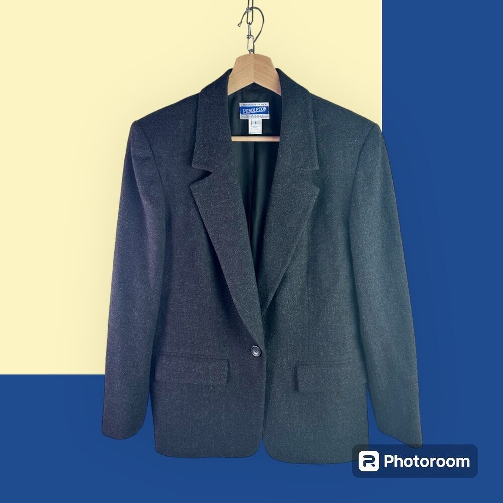 Pendleton Women's 6 Dark Gray 100% Virgin Wool Single Button Blazer Jacket